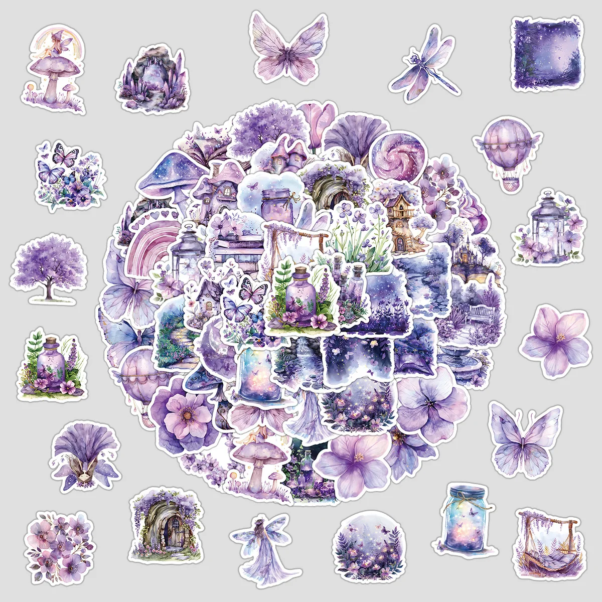 

50 шт. милых фиолетовых наклеек «Сад мечты» для телефона, ноутбука, скрапбукинга, рукоделия, декоративные элементы, цветочные стикеры