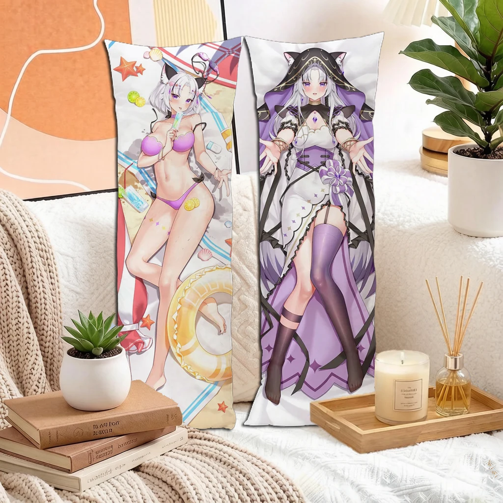 Anime Silver Hair Purple Eyes Cat Ear Maid Girl Tenten Dakimakura Pillowcase Double Sided Long Body Pillow Cover For Otaku Decor