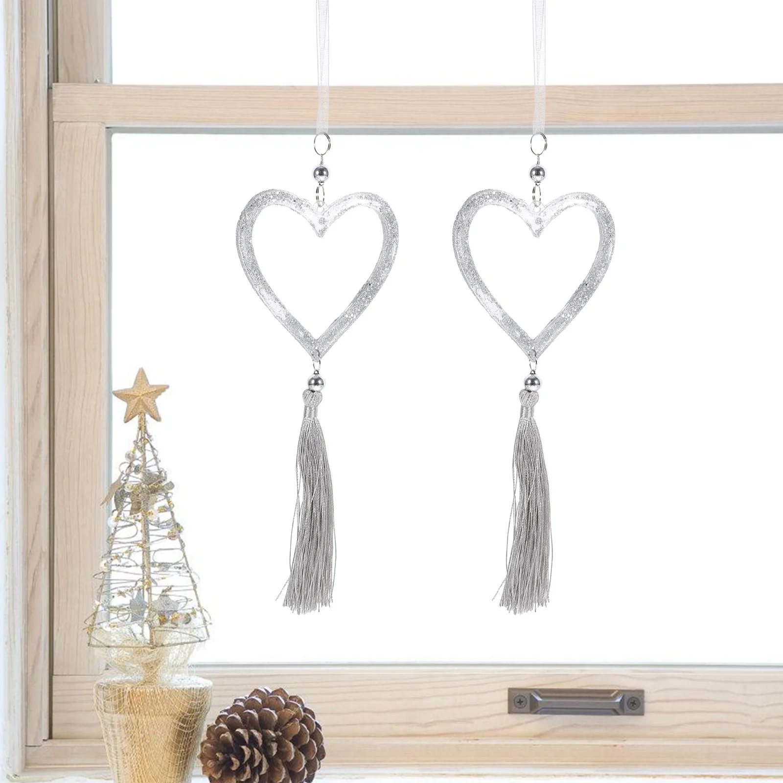 

Acrylic Heart Shape Pendant Xmas Tree Hanging Ornament Tassel Christmas Decor Xmas Party Hanging Heart Christmas Tree Ornaments