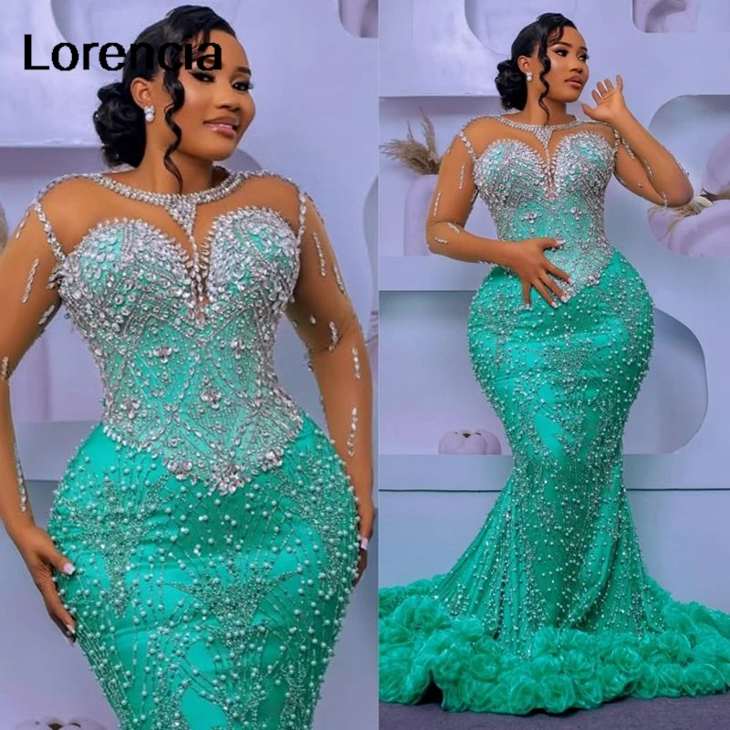 

Элегантное платье русалки для выпускного вечера Aso Ebi по индивидуальному заказу, вечернее платье с кристаллами и цветочной аппликацией, Robe De Sorrie YPD254