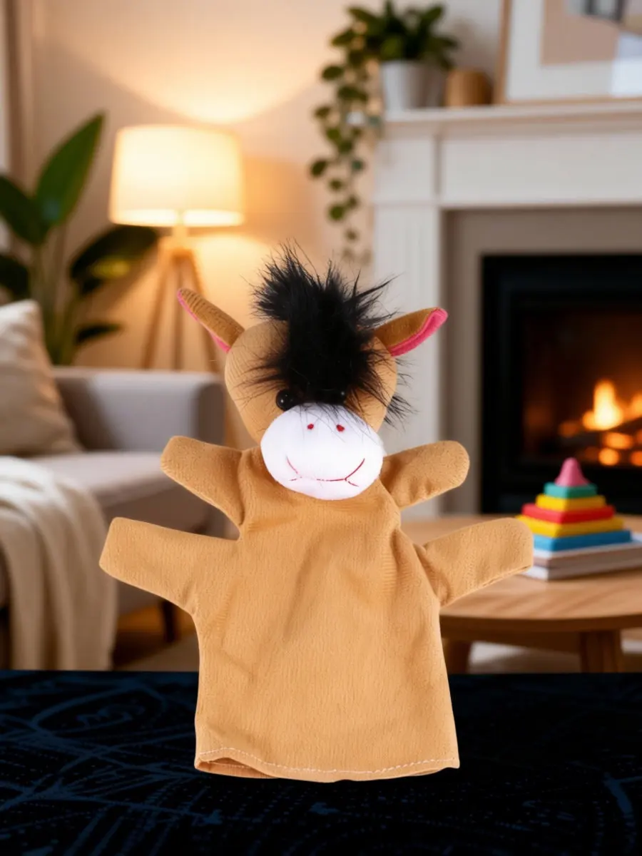 1Pcs 20Cm Animal Shape Hand Puppet Five Finger Glove for Kids Storytelling Educational Role Play Performance Prop Horse Design