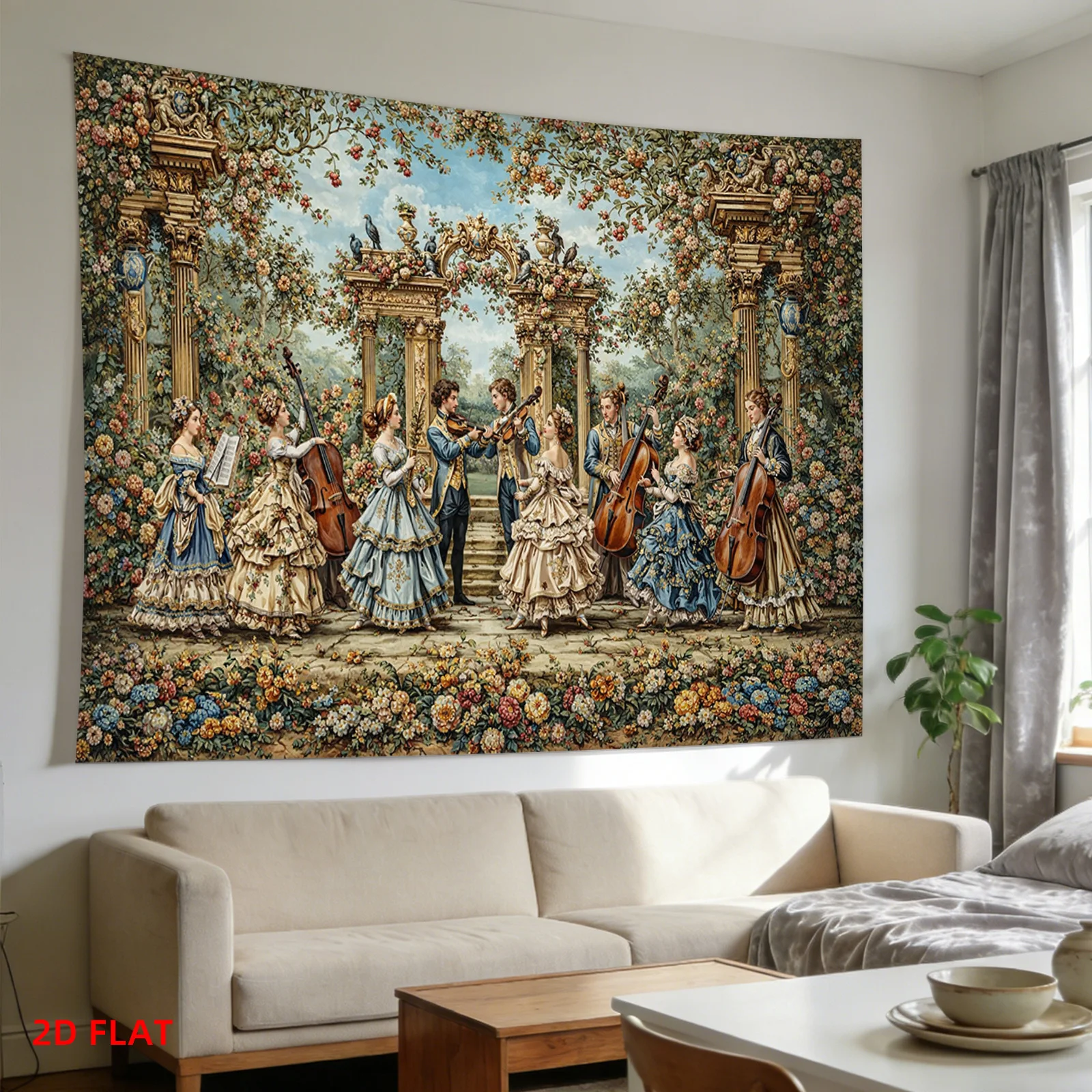 Vintage Floral Tapestry Wall Hanging Group People Musical Garden Polyester Decorative Art Canvas Home Decor Bohemian Renaissance