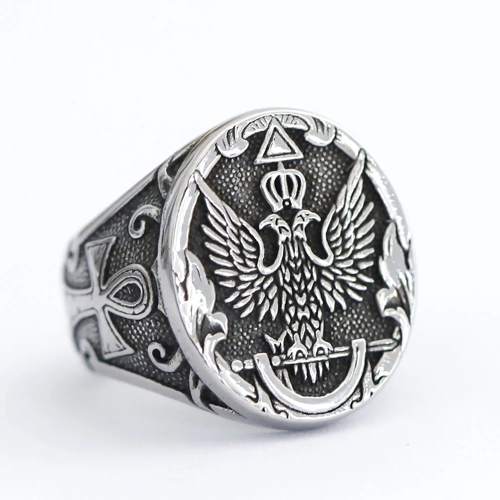 new Vintage Cool Stainless Steel Eagle Man Ring With A Coat Of Arms Of The Russian Product High Quality FASHION Jewelry