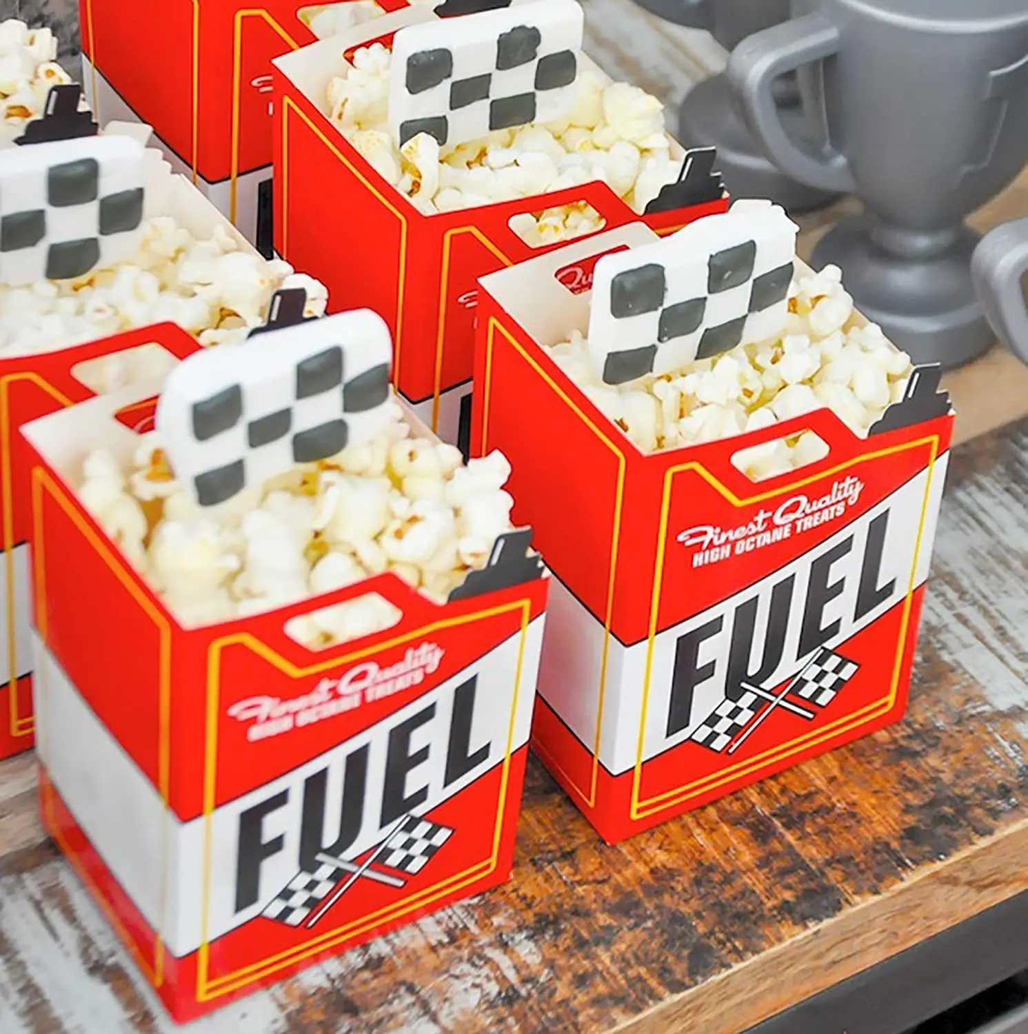 Race Car Fuel Can Popcorn Treat Boxes Checkered Flags Black White Racing Flag Monster Truck Racing Birthday Supplies