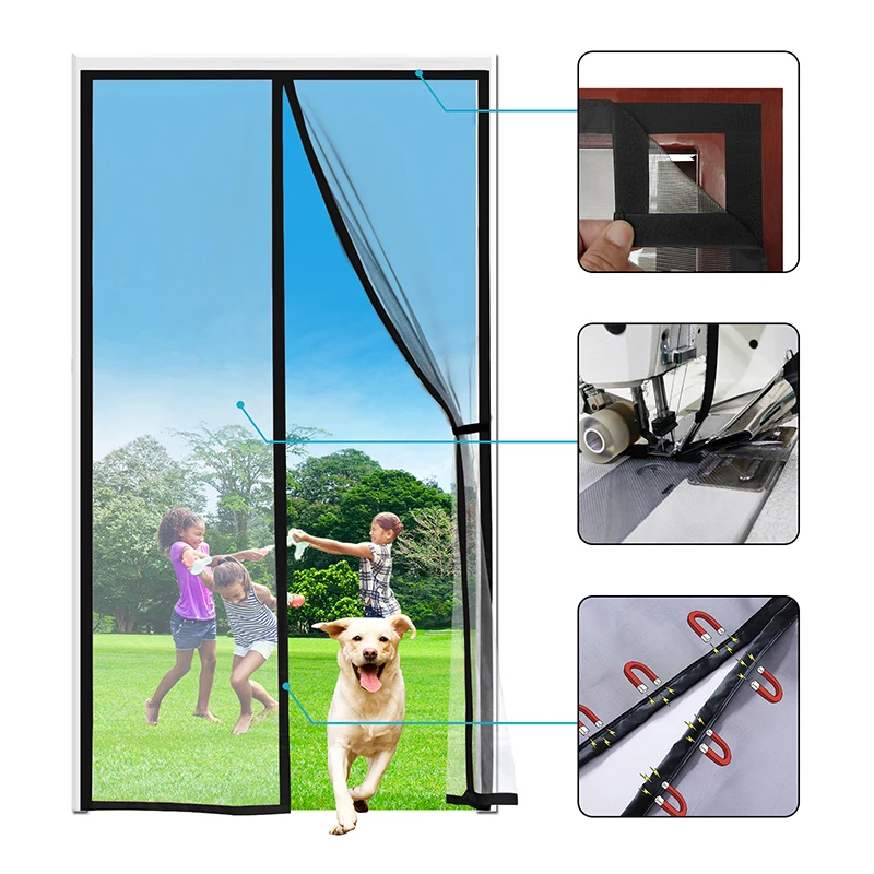 Insect Mosquito Nets Mesh Magnetic Door Screen Custom Size Tulle Invisible Black Fiberglass Summer Against Mosquitoes Flies