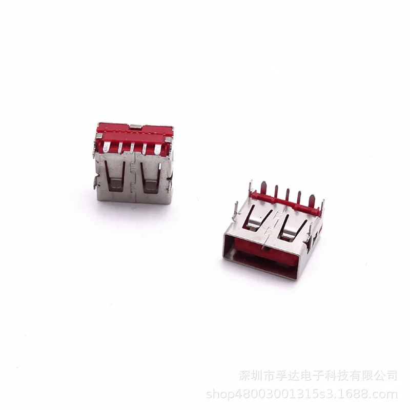 For High current USB  short body USB 5P high current OPPO female seat 90 degree four-pin plug board, straight edge red glue