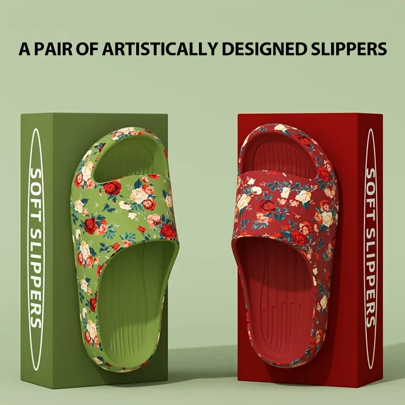 Sandalias de mujer con estampado floral, disponibles en tallas grandes, con suela gruesa y antideslizante, ideales para la playa, para uso casual en verano, tanto en interiores como en exteriores. Calzado para hombre.