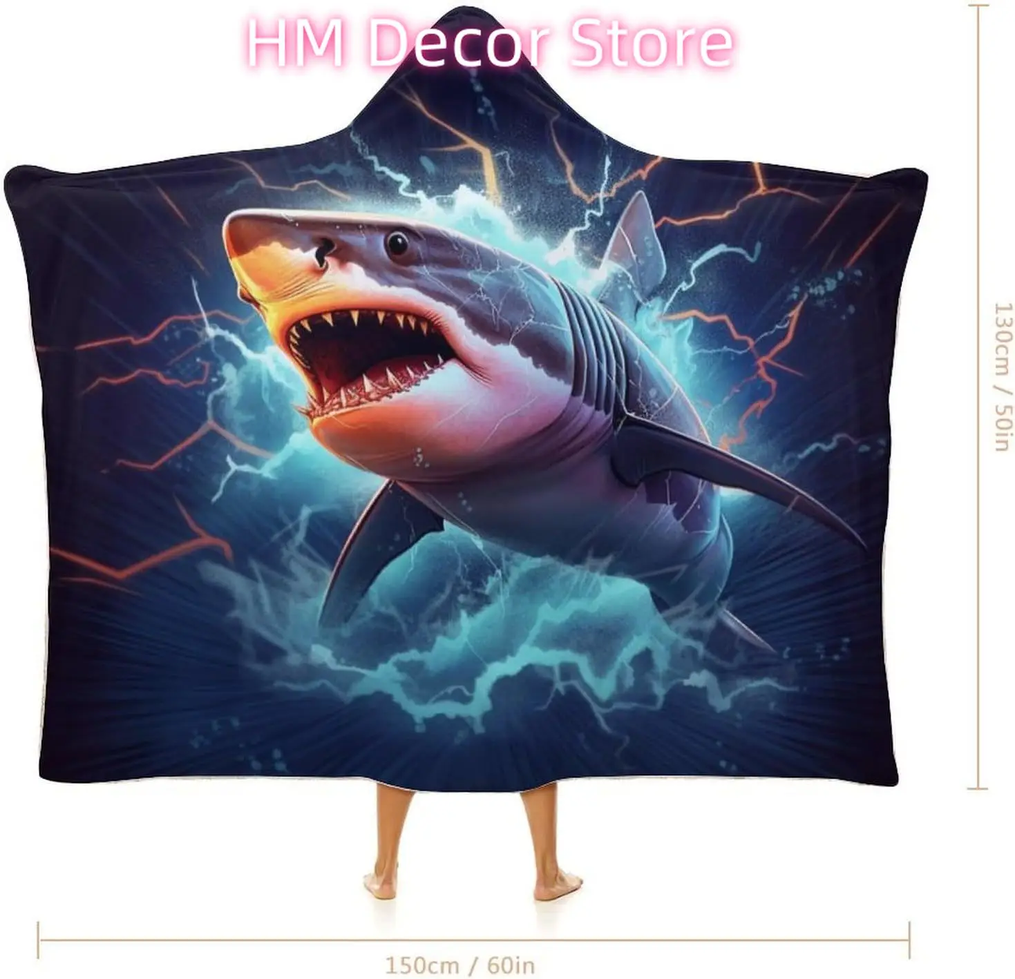 Shark Wearable Blanket Fleece Hooded Robe Cloak Throw Quilt Poncho Microfiber Sherpa Plush Warm Wrap for Kids Adults