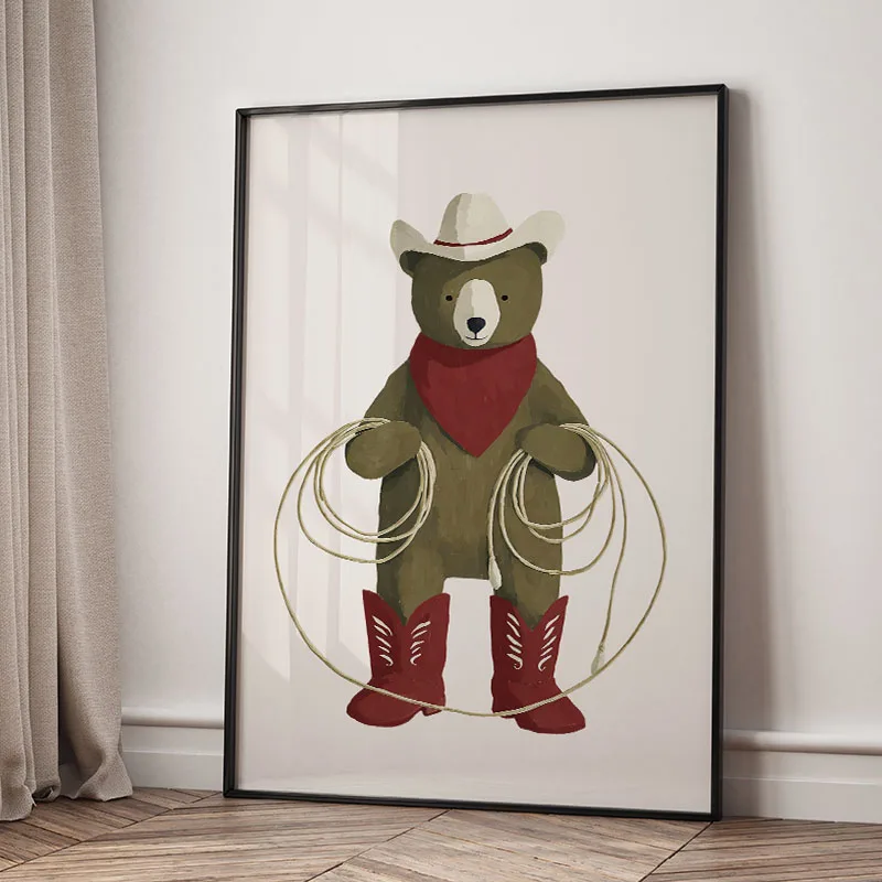 Funny Cartoon Animal Car Balloon Nursery Wall Art Canvas Painting Lion Bear Tiger Posters & Prints Pictures Baby Kids Room Decor - view 4