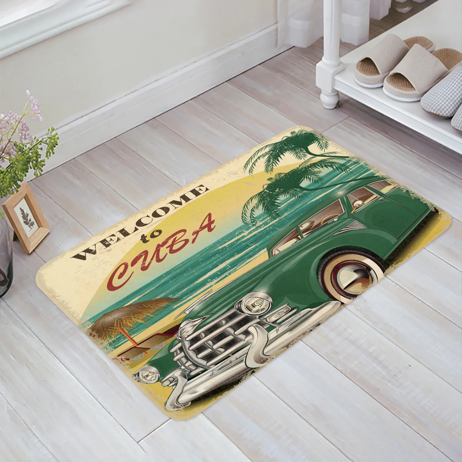 Retro Style Poster Car Cuba Floor Mat Entrance Door Mat Living Room Kitchen Rug Non-Slip Carpet Bathroom Doormat Home Decor