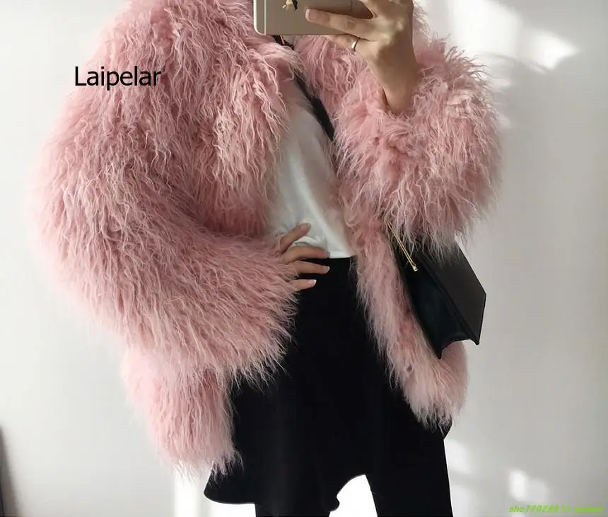 Autumn winter new Faux fur coats female pink fashionable was thin long hair wool Hairy fur coat parkas Women Top