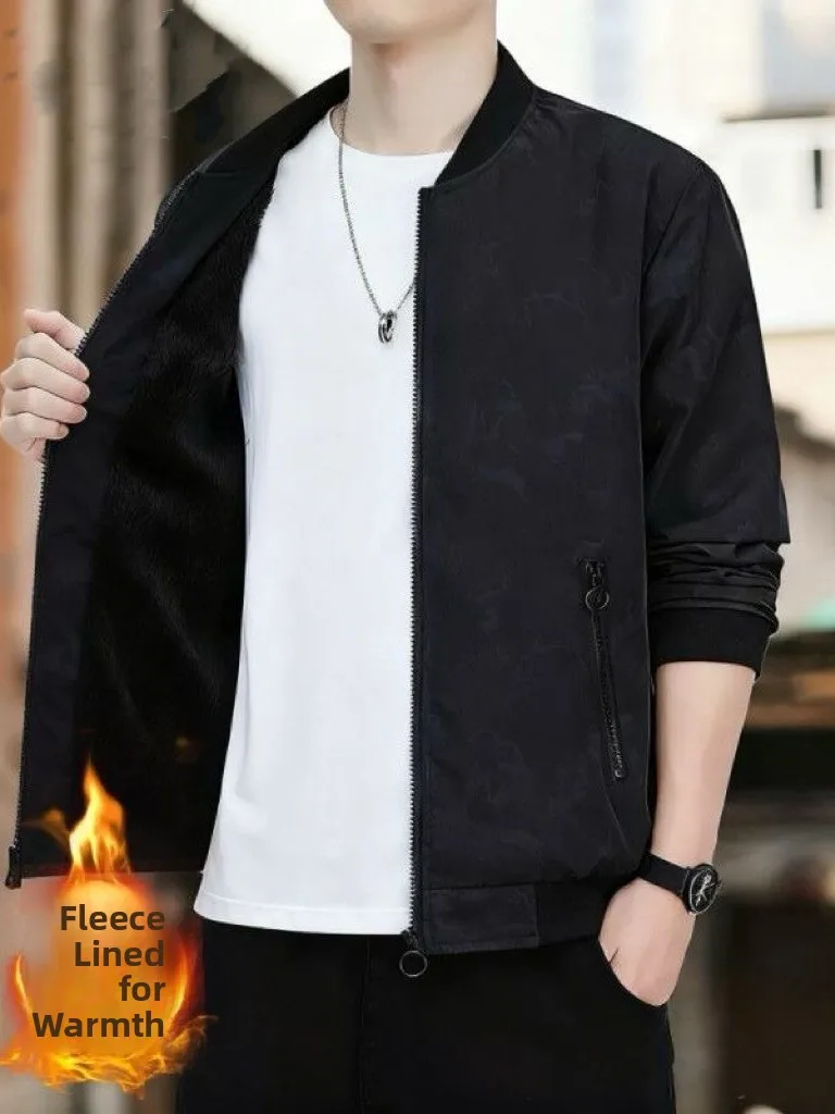 

Men's Faionable Thiened Fce Lined Autumn Winter Baseball Jaet Casual Versatile Sli Outerwear ort Sve Zipper...