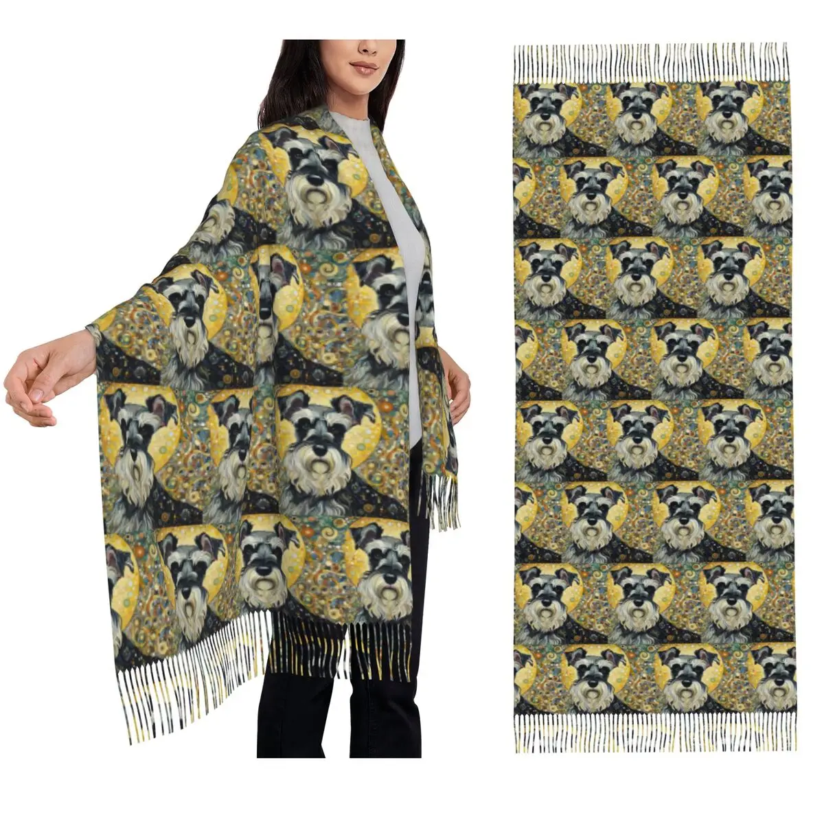 

Modern Art Style Schnauzer Scarf Tassel Scarves for Women Soft Warm Shawls and Wraps Large Fall Winter Shawl Wrap