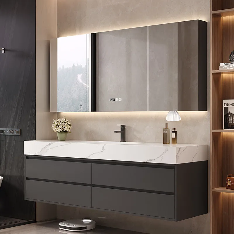 Bathroom cabinet, rock slab hot bending integrated basin, ceramic basin, toilet washstand, hand wash face double basin cabinet