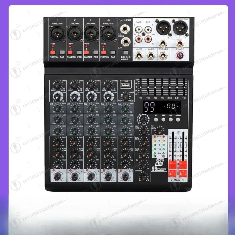 6 Channel Audio Mixer with 99 DSP Effects USB Bluetooth for Stage Wedding Home Live Performance
