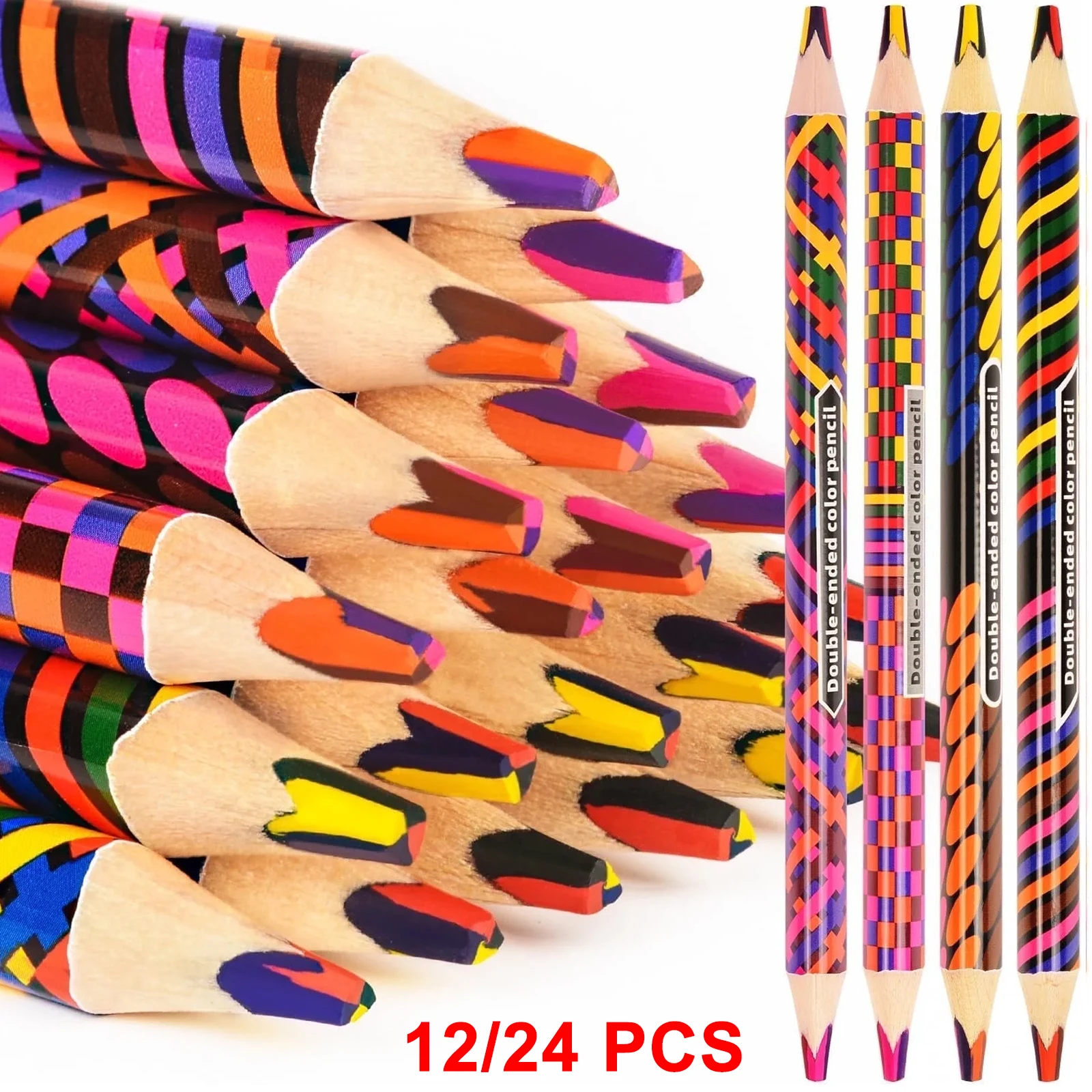 Rainbow 8-in-1 Double-Ended Colored Pencils, Jumbo Art Set for Adult Coloring & Sketching, Pre-Sharpened 12/24pcs
