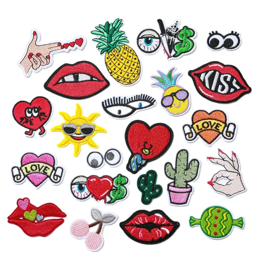 1 piece Eye Mouth Heart Love Cherry Cactus Pineapple Cherry Hand Candy Stickers Embroidered Clothing Jeans Badge Sewing Patches