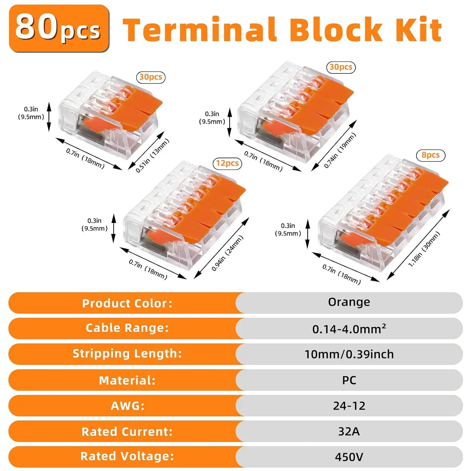 80Pcs Lever-Nut Wire Connectors, 2/3/4/5-port Compact Electrical Connectors, Cable Connectorsfor Wire 12-24 AWG,Compact Splicing
