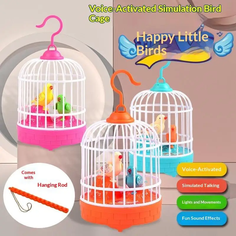 Children's Bird Cage Toys Electric Talking Birds Move Sing Luminous Puzzle Musical Performance Accompany Plastic Toy