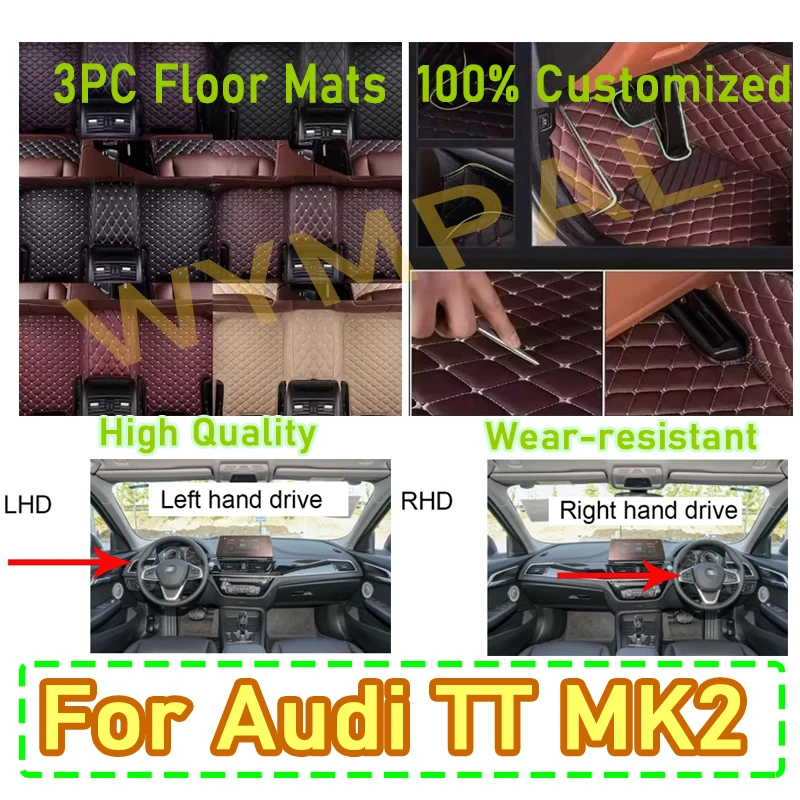 

Роскошные автомобильные коврики на заказ для Audi TT MK2 2008 2009 2010 2011 2012, автокожаные мужские и женские автомобильные коврики, полное автомобильное покрытие