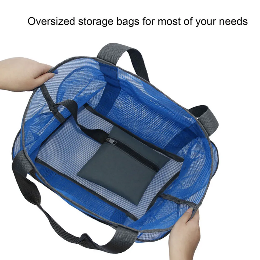 

Large Mesh Beach Bag Multifunction Tote Durable Lightweight Quick Dry Pockets Towels Sunblock Pool Gear Mesh Beach Bag