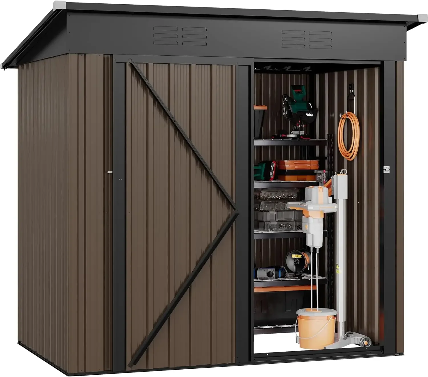 

5x3ft Metal Outdoor Storage Shed, Lockable Tool Sheds Storage with Air Vent for Lawn to Store Garbage Can, Lawnmower, Brown