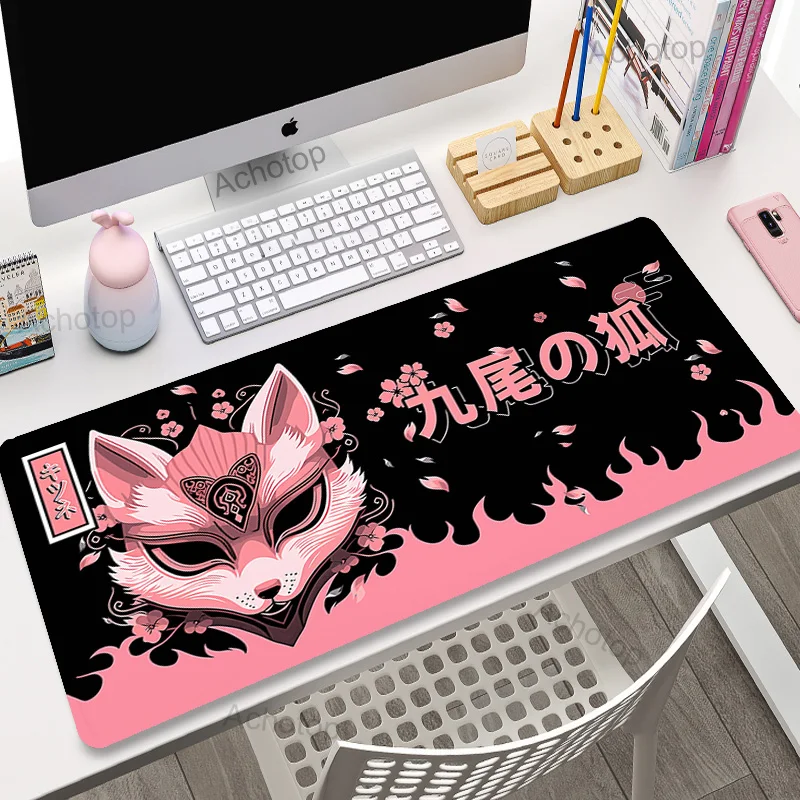 Pink Fox-Grand tapis de souris de jeu média, 900x400, accessoires de bureau, table longue, polymères de bureau Kawaii, chambre à coucher