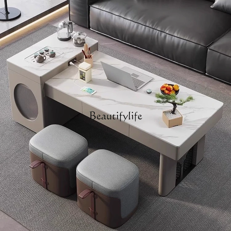 

Telescopic rock slab kung fu tea table small apartment tea table kettle integrated living room household light luxury