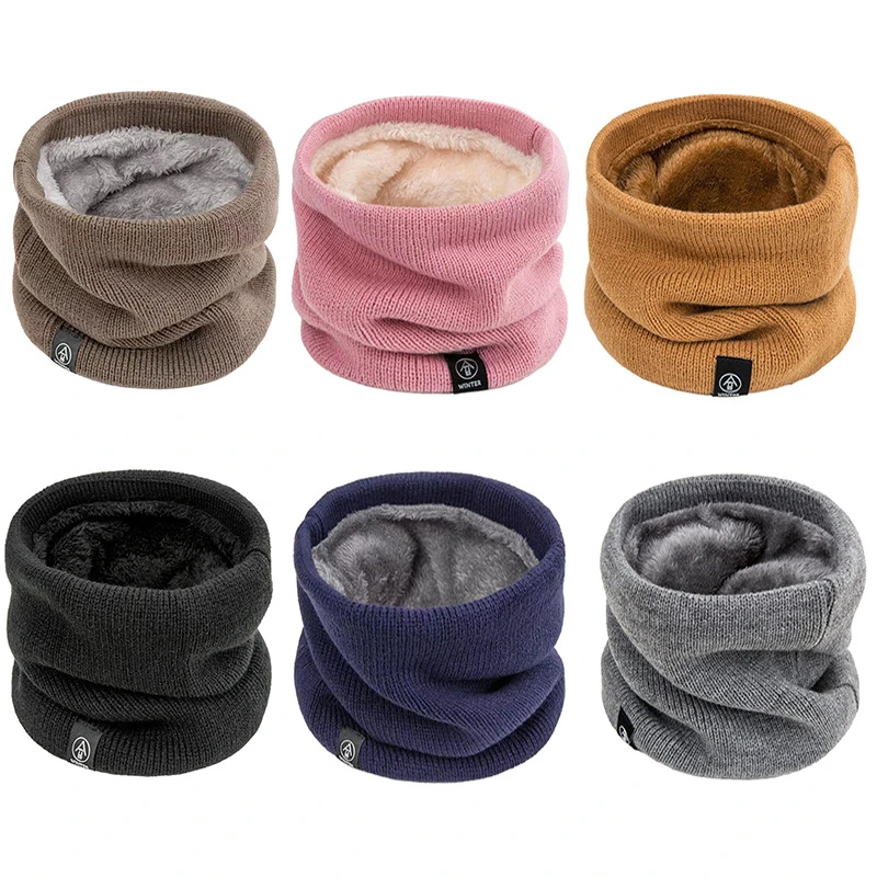 

Winter Warm Knitted Neck Scarf for Women Men Plush Full Mask Adding fleece Solid Snood Neck Scarves Thick Bufanda Muffler