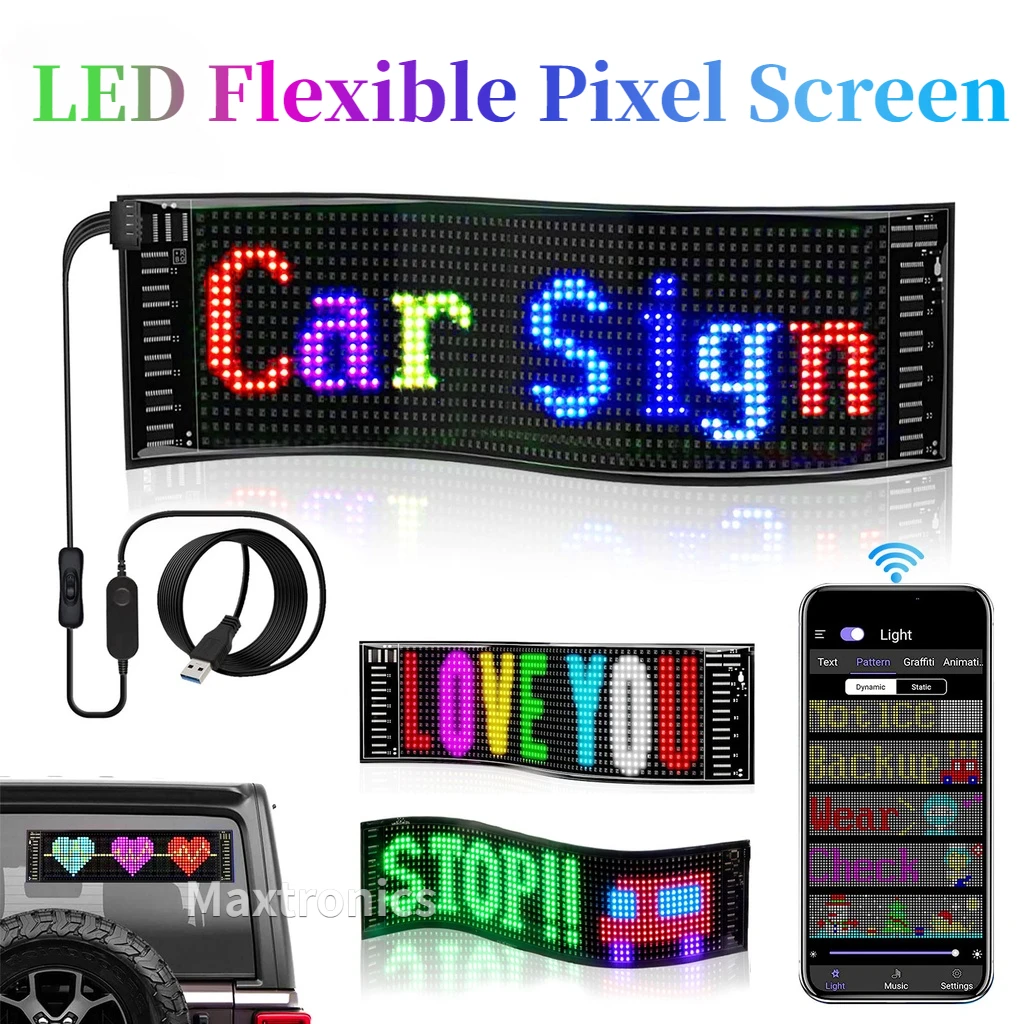 

LED Flexible Pixel Screen Scrolling Advertisement 5V Bluetooth App Control DIY Text Pattern Animation Programmable Display Car