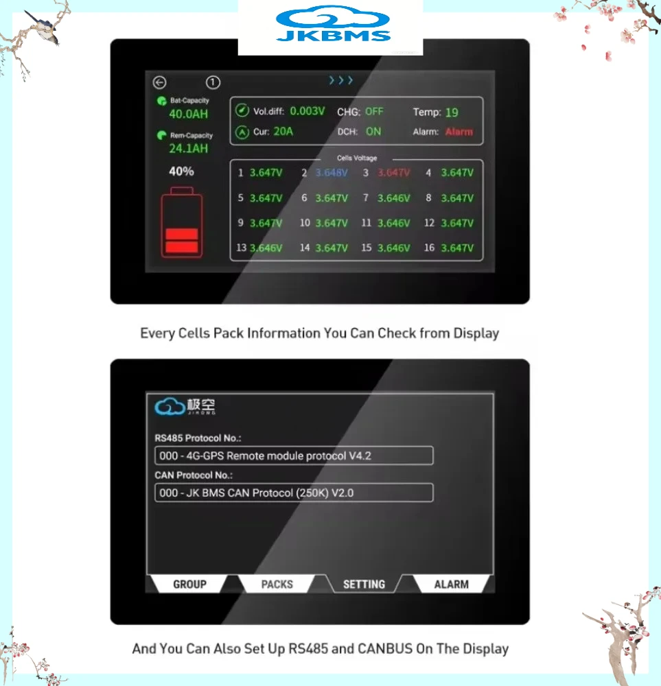 V19 JK-PB2A16S20P 7inch 4.3inch Touch Screen Display Perfectly Matched With JIKONG V19 Energy Etorage BMS（JIKONG PB BMS)）TC view 6