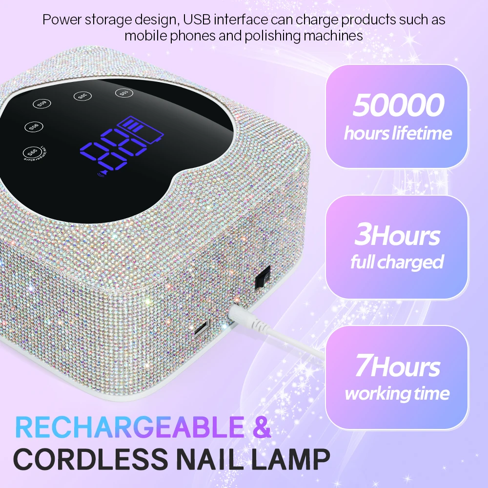 30LEDS Rechargeable Nail Lamp Professional UV LED Lamp With Diamonds 72W Gel Polish Nail Drying For Nail Polish Manicure Tools