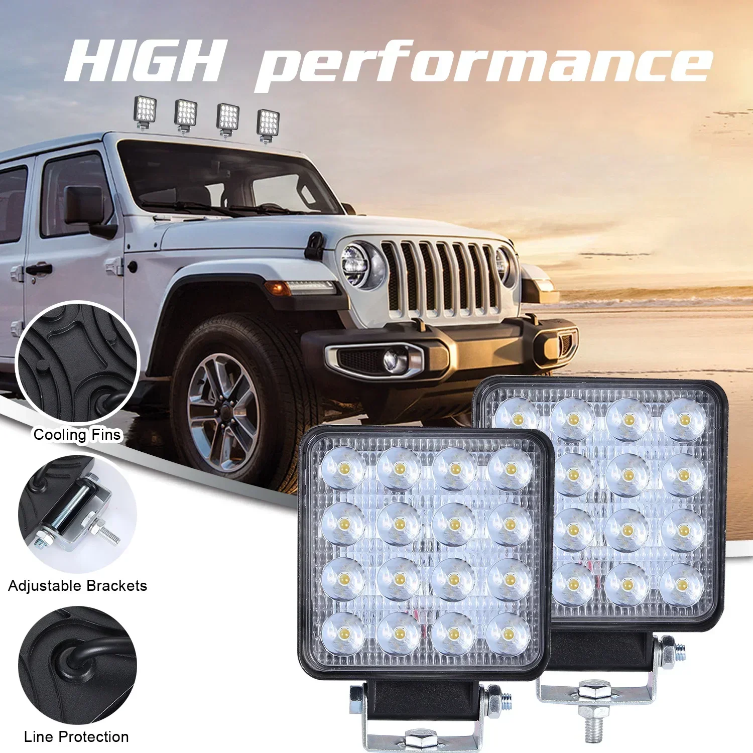 Square LED Work Light 3inch 114W 12V Spot Flood Light Bar for Truck SUV Boat Off Road 4x4 Headlight Car Accessories