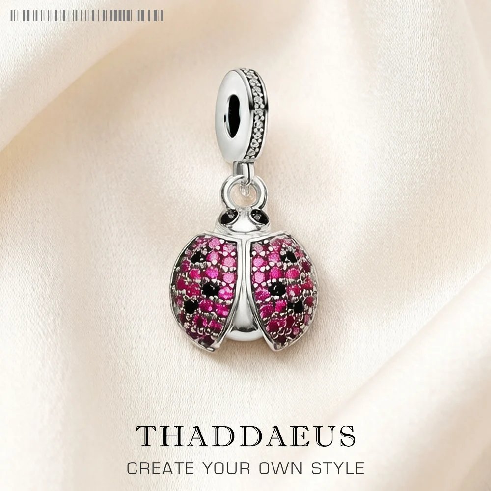 Pure 925 Sterling Silver Cute Spring Brand New Pink Bug Ladybird Pendant Charm Gift For Women Girls Fashion Jewelry