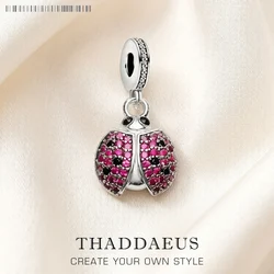 Pure 925 Sterling Silver Cute Spring Brand New Pink Bug Ladybird Pendant Charm Gift For Women Girls Fashion Jewelry