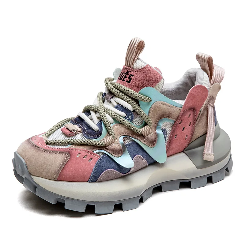 

4,5 см новые модные повседневные кроссовки разных цветов, женские летние туфли на платформе с воздушной сеткой из натуральной кожи на толстой подошве, увеличивающие рост