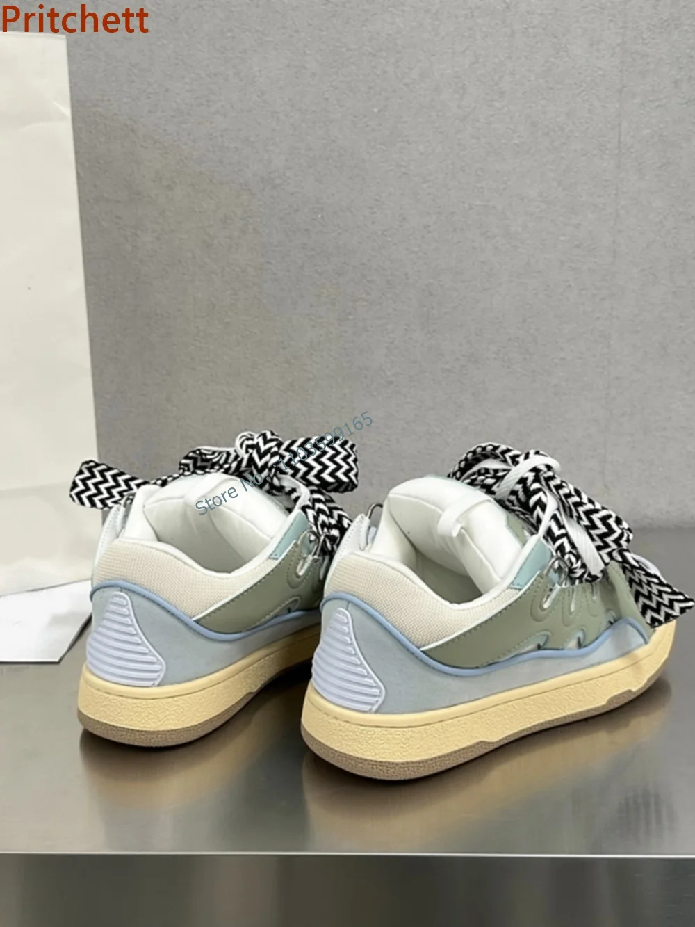 Round Toe Patchwork Sneakers Cross Lace Up Chunky Heels High Increasing Shoes Mixed Color Breathable Flat with Sports Shoes