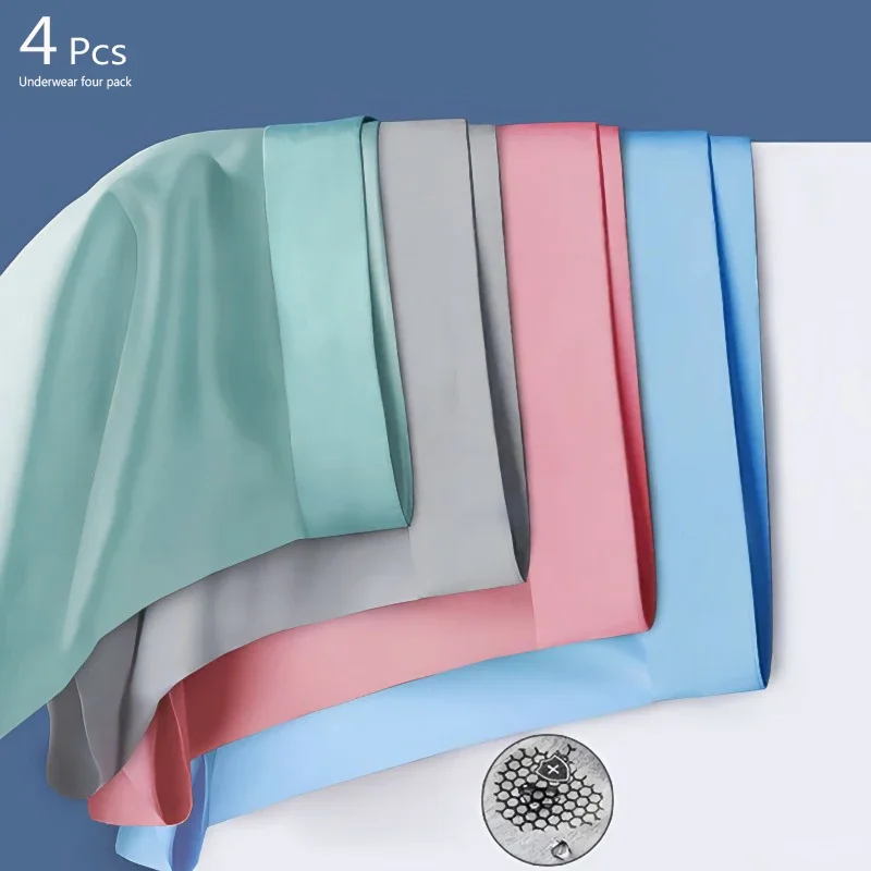 

4Pcs/Lot Men Boxers Ice Silk Man Underwear Boxer Graphene Men Underpants Breathable Men's Panties Ultrathin Underpanties Summer
