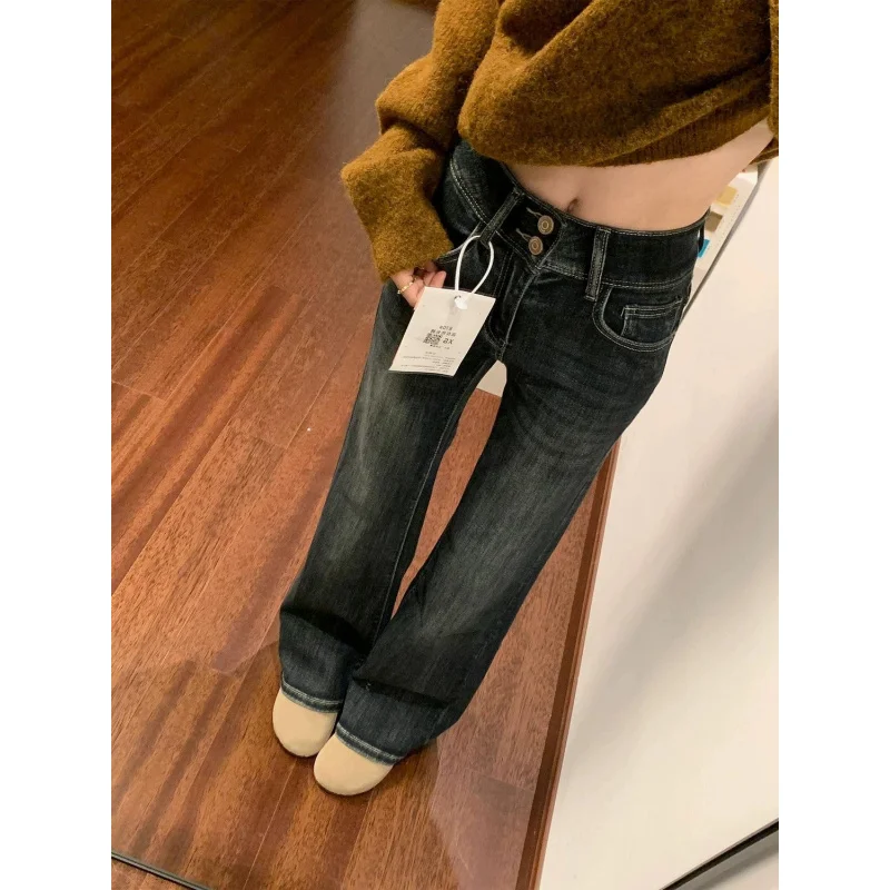 

Американские ретро уличные модные узкие расклешенные джинсы с высокой талией, женские весенние 2026, новые облегающие джинсовые брюки без приклеивания ног