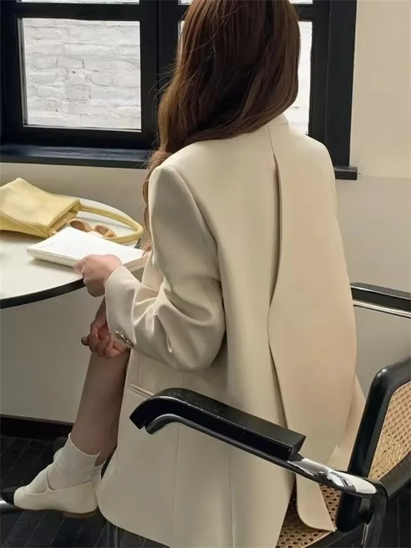 2025 신상 가을 한국 스타일 여성 정장 재킷, 플립 칼라, 뒷트임, 버튼업 블레이저, 오피스룩