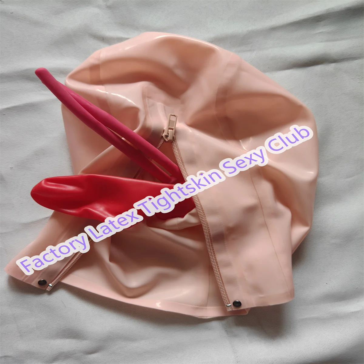 

Latex Hood with Mouth Sheath Nose Tube Baby Pink for Catsuit Rubber Mask Cosplay Club Wear Halloween Costume