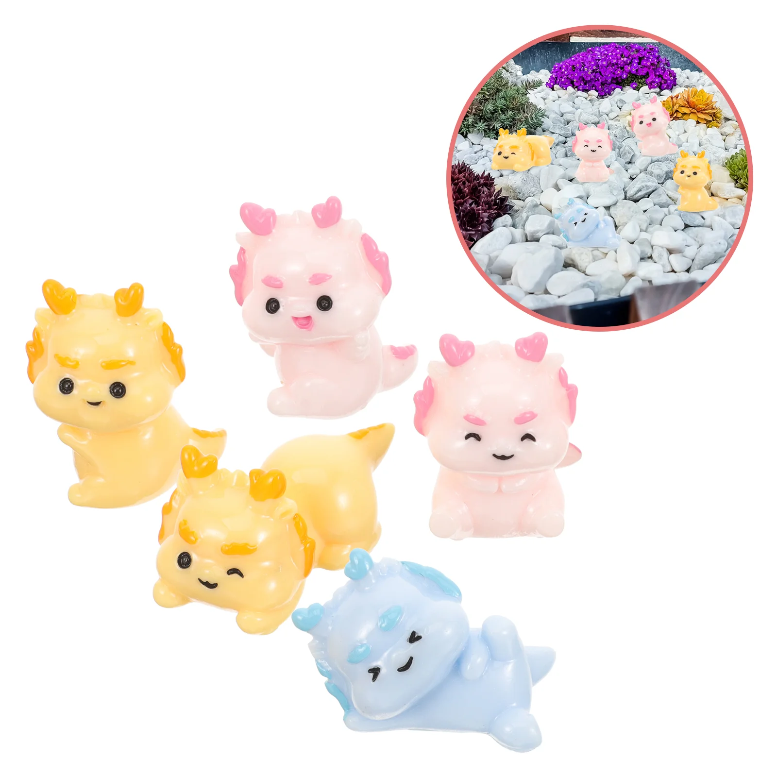 

5 Pcs New Year Dragon Micro Landscape Desktop Decoration Small Ornaments Mini Cartoon Yard Adornment Resin Office