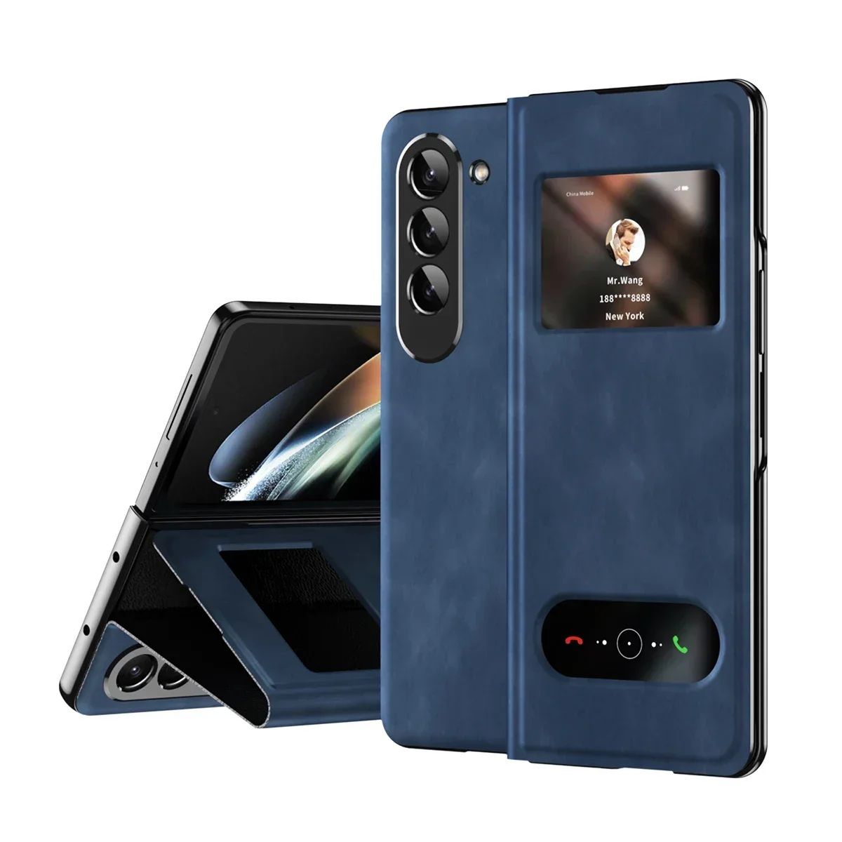 Magnetic Close Business Style Leather PC Flip Cover Case for Samsung Galaxy Z Fold 6 5 4 3 Smart View Call ID Shows Answer Phone