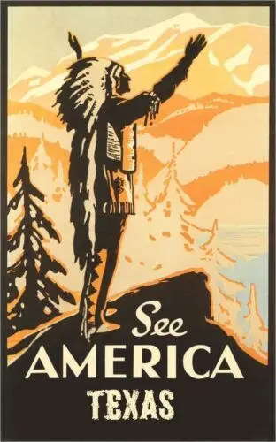 See America Texas Travel Poster Vintage Style Retro 20 x 30 1800s  Wall Art