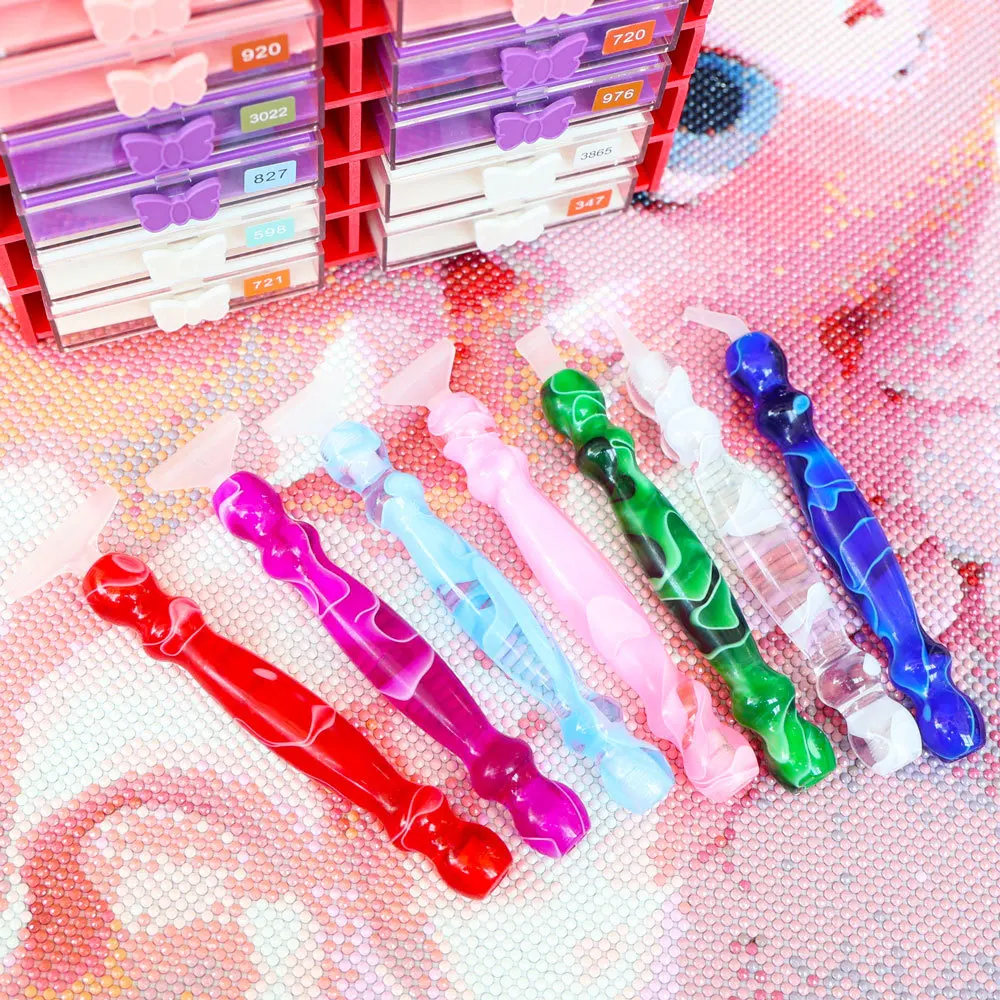 5D Resin Diamond Painting Pen With 12x Plastic Replacement Pen Heads Multi Placers Point Drill Pens for DIY Diamond Nail Art Too