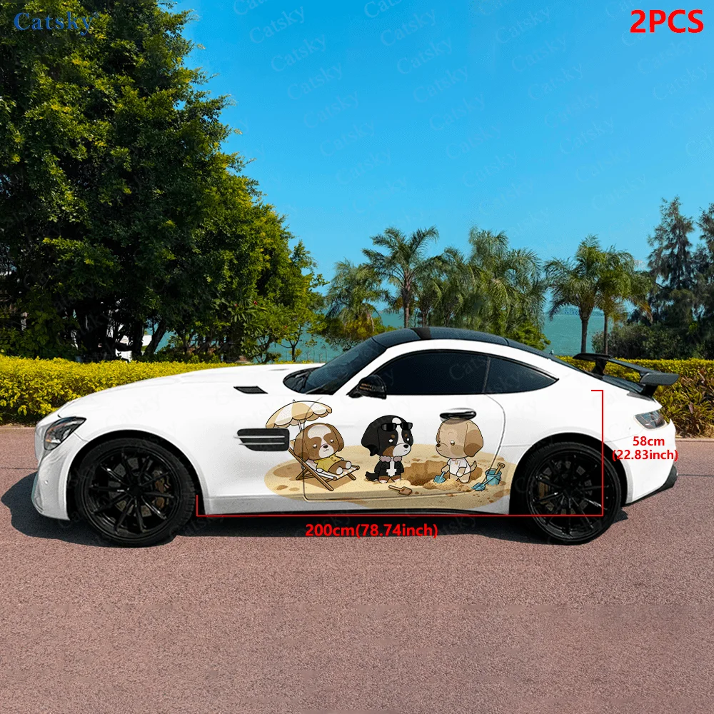 The dogs playing on the beach, Bernese Mountain Dog，Labrador，Poodle，PVC Material, Suitable for Most Vehicles, Side Decorative St
