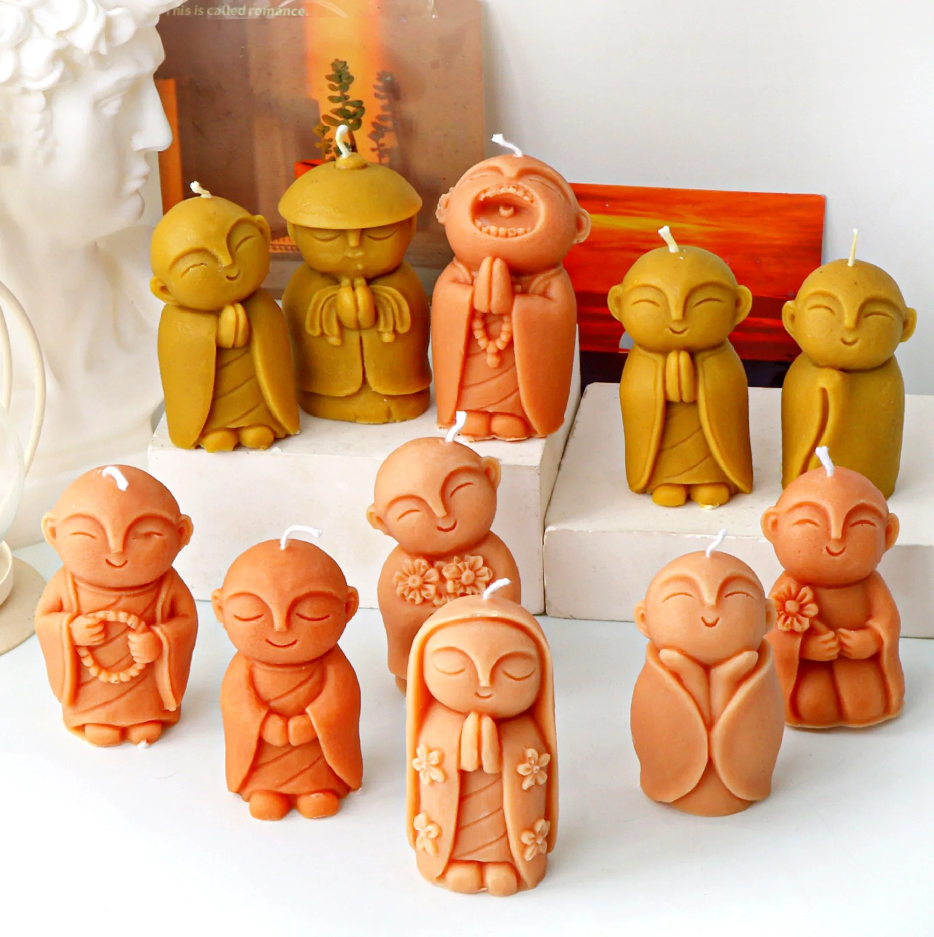 Pouco Monk Silicone Vela Mold, 3D, Bonito Buda, Aromaterapia, Igreja Estátua, Sabão de Gesso, Artesanato, Cera Fazendo Ferramenta, Novo