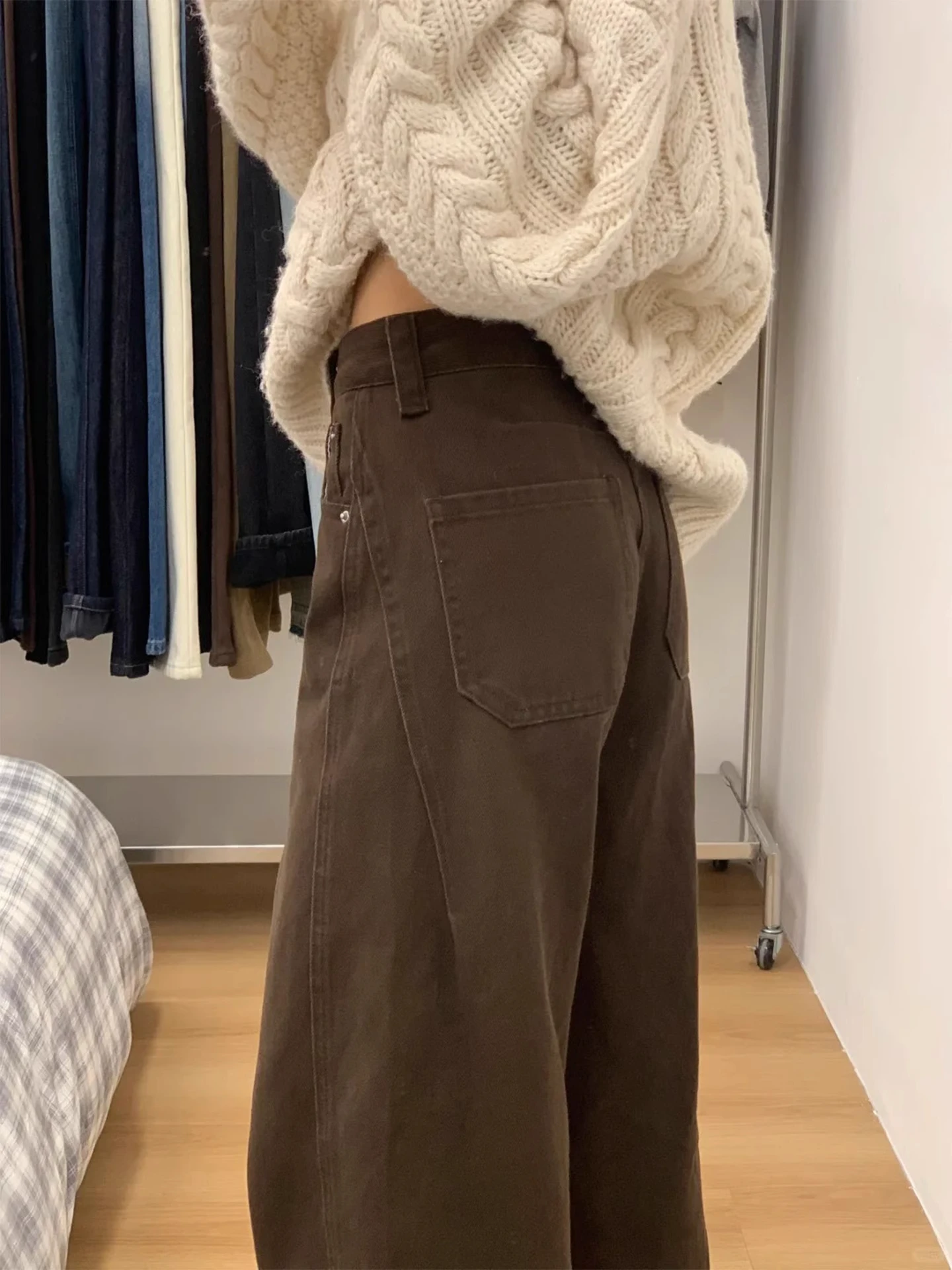 

Café Brown Wide Leg Jeans Women's Autumn Winter New Style High Waist Straight Slimming Drape Loose Versatile Floor-Length Pants