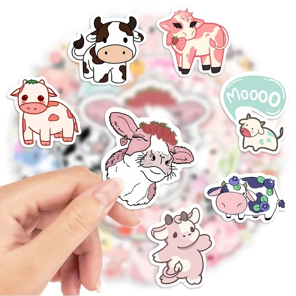 Pegatinas de vaca rosa de dibujos animados Kawaii, calcomanía de Graffiti decorativa para teléfono, equipaje, portátil, botella, álbum de recortes,