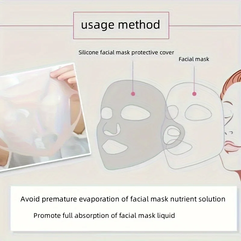 Silicone mask cover, ear-mounted fixed mask to moisturize and absorb essence, reusable facial care tool